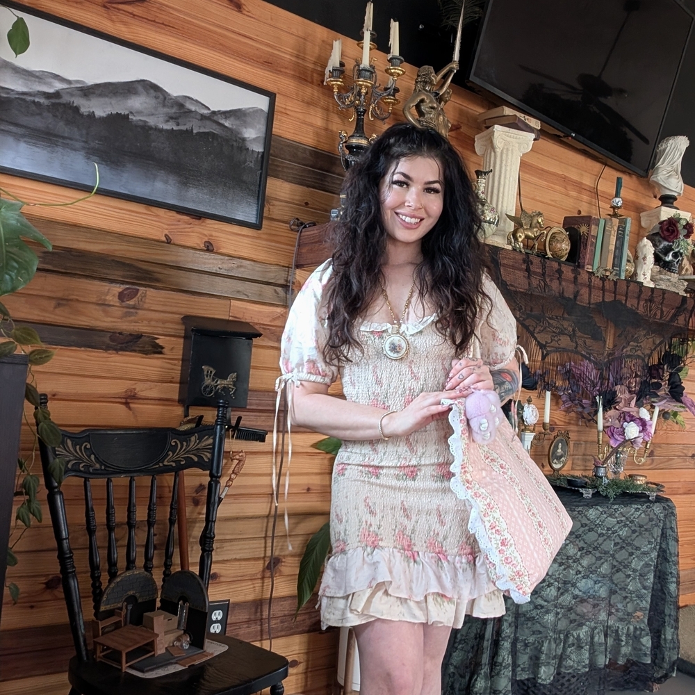 Floral Lace Dress with Pink Accents